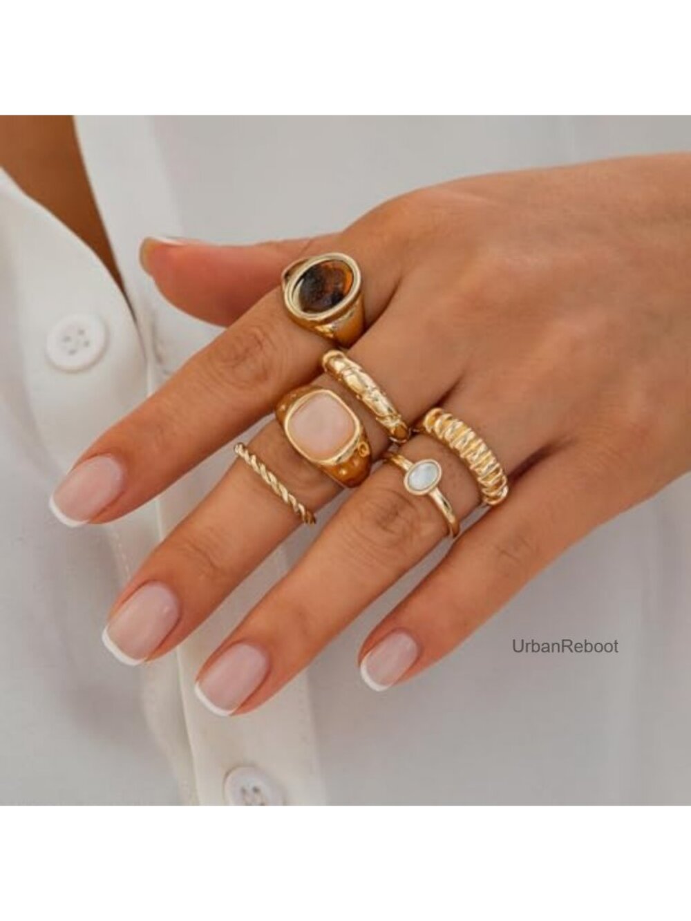 14K Gold Plated Stackable Knuckle Rings Set Chunky Signet Midi Rings - Picture 3 of 6